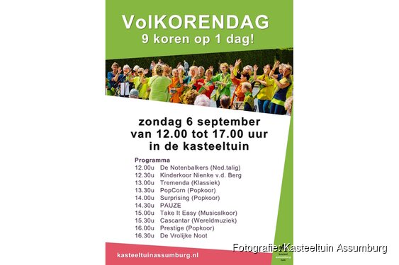 Unieke VolKoren zondagmiddag op 6 september in Kasteeltuin Assumburg